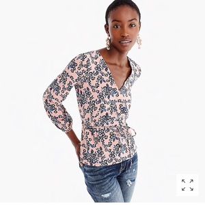 J.Crew crapey faux wrap top size 00P in pink/navy floral